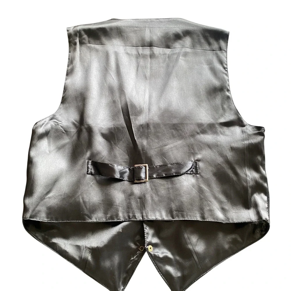 Falls Creek Vest Large Black Suede Leather Western Cowboy Cinch Back Vintage - Picture 4 of 9